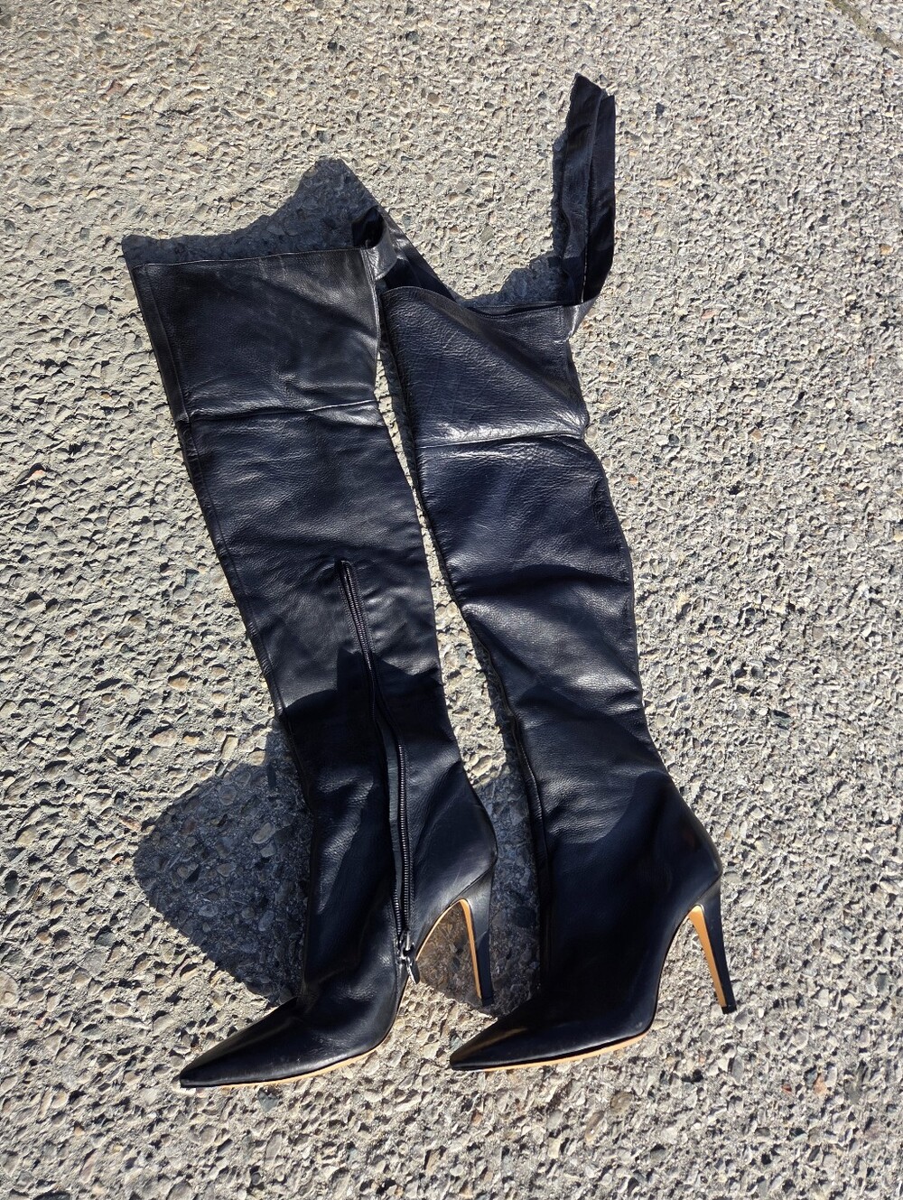 Via Spiga Black Genuine Leather Over The Knee Boots Pointed Toe Stiletto Size 7.